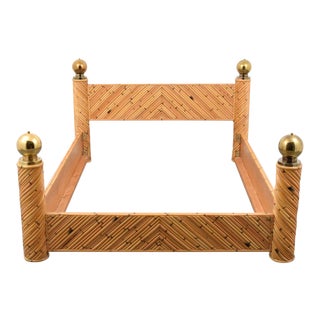 Vintage 1970s Marcello Mioni Bamboo Wood Queen Size Bed For Sale