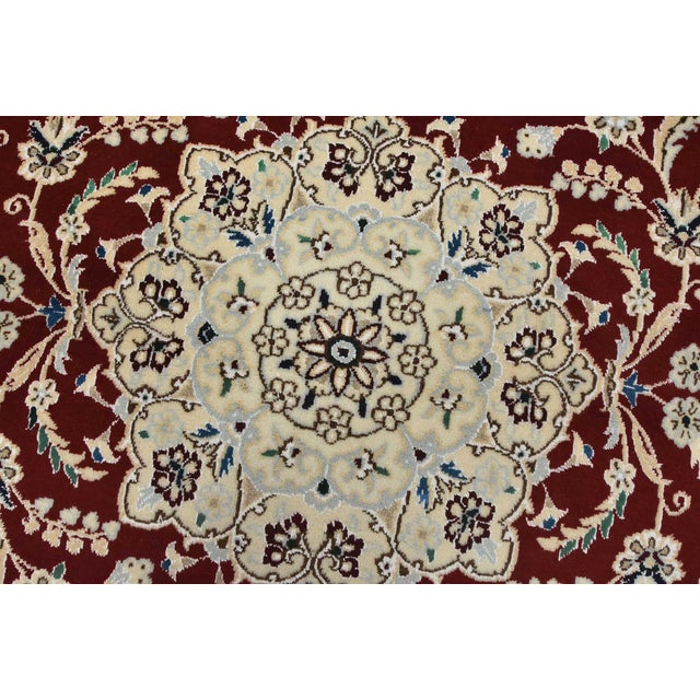 Red Fine Nain Rug 3’4” X 4’10” Red Wool/Silk Wool Traditional Hand-Knotted Carpet For Sale - Image 8 of 12