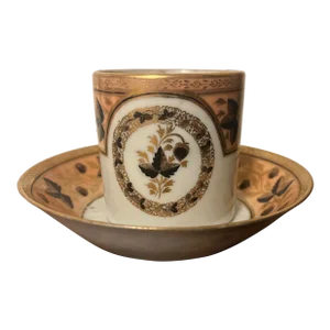 Antique Early 19th Century Chinese Export Porcelain Coffee Can & Saucer
