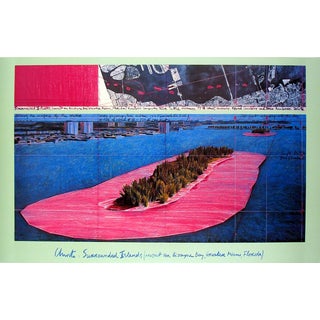 Javacheff Christo Surrounded Islands (1982) 25" X 39" Poster 1983 Contemporary Pink, Blue, Brown For Sale