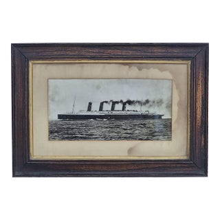 Antique Oak Framed “Cunard Liner Lusitania” Maritime Photo Print Early 1900s For Sale