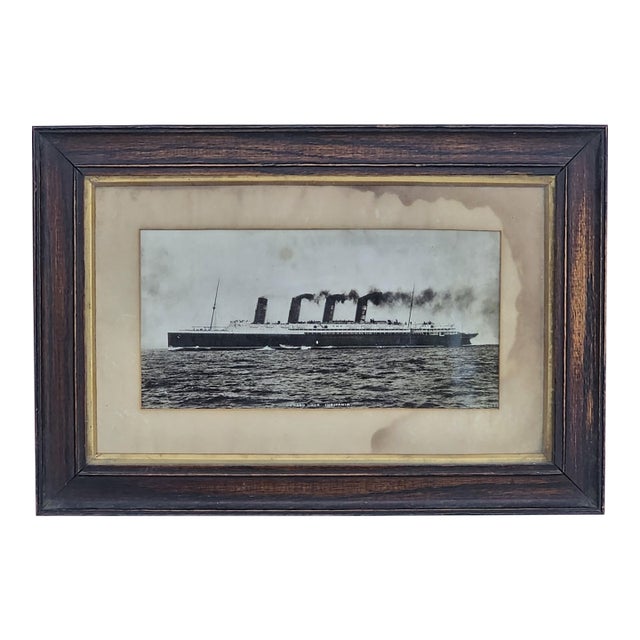 Antique Oak Framed “Cunard Liner Lusitania” Maritime Photo Print Early 1900s For Sale