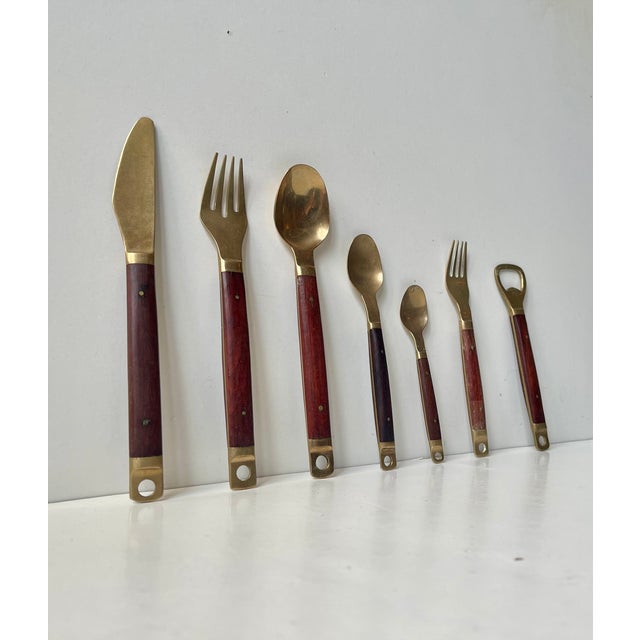 Modern Danish Brass and Teak Cutlery from Carl Cohr, 1960s, Set of 48 For Sale - Image 13 of 13