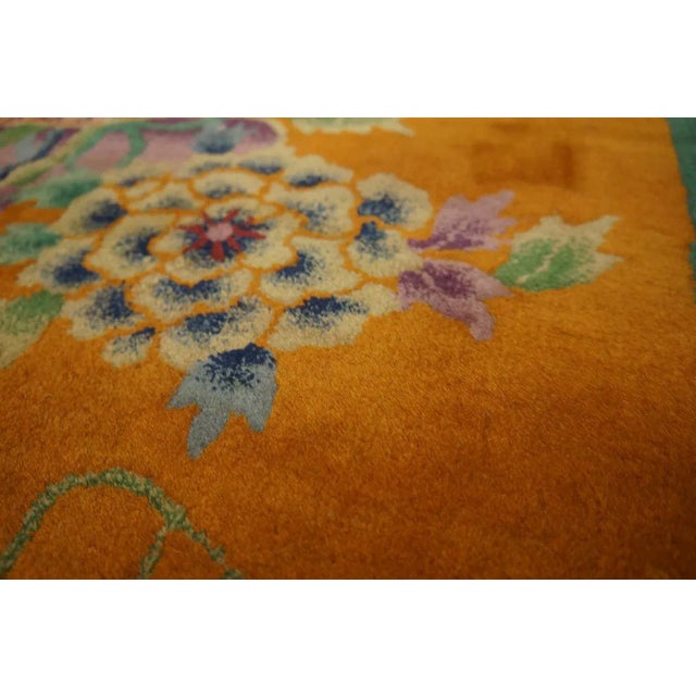 Textile 1920s Burnt Orange Floral Antique Chinese Art Deco Carpet 8'8'' X 11'4'' Knotted Pile Wool Rug For Sale - Image 7 of 12