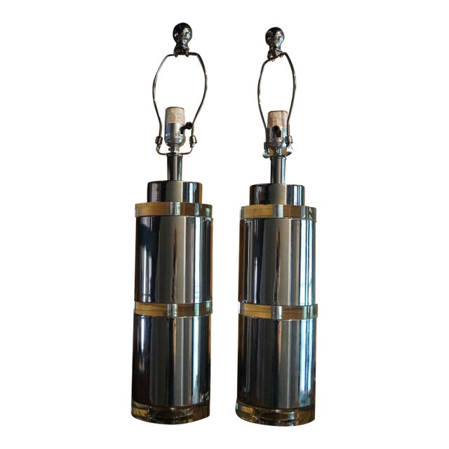 1960s Modernist Chrome and Lucite Lamps - A Pair For Sale