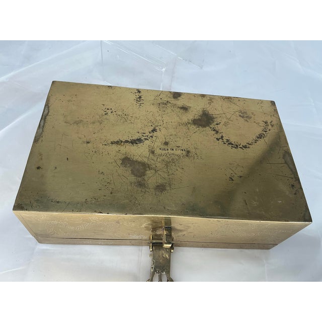 Antique Chinese Brass Dragon Engraved Jewelry or Document Box For Sale - Image 12 of 12