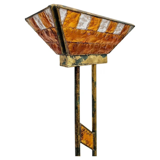 Brutalist Floor Lamp in Hammered Glass and Gilt Iron attributed to Longobard, 1970s For Sale - Image 12 of 12