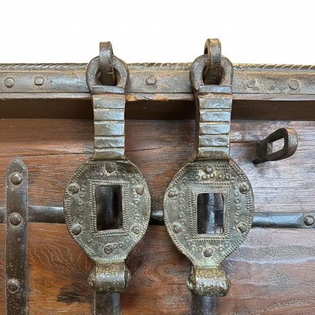 1900s Eclectic Style Antique Wooden 55" Wide Indian Dhamchiya Chest For Sale - Image 9 of 12