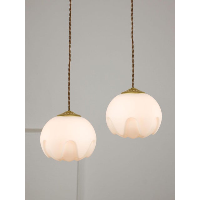 Mid-Century Modern Italian Pendant Lamp in Brass and Opaline For Sale - Image 4 of 15
