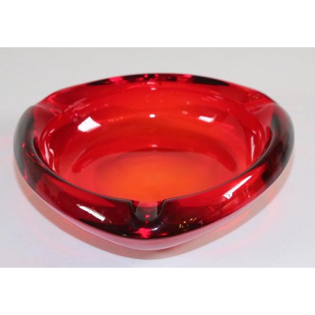 Ruby Red Vintage Mid-Century Glass Ashtray Ruby Red Triangular For Sale - Image 8 of 10