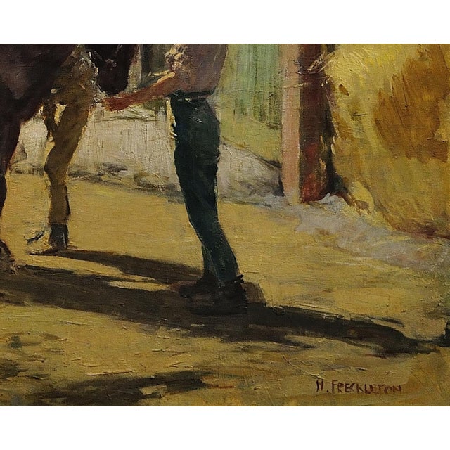 Harry Freckleton, Children with Their Pony in the Stableyard, 1960s, Oil on Canvas For Sale - Image 9 of 18