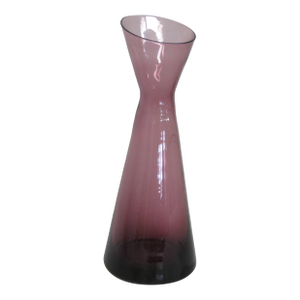 Morgantown Glass Lead Crystal Slant Vase Amethyst Burgundy Mid Century Mod 4741b