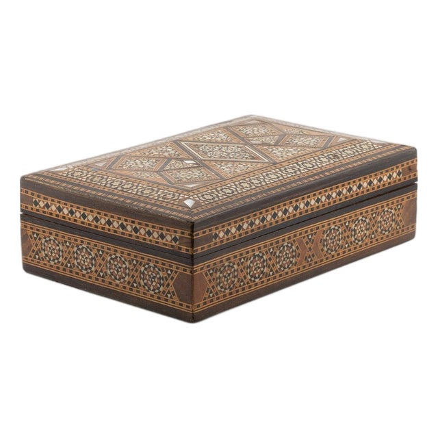 Vintage Syrian Inlaid Mosaic Wooden Box With Mother-of-Pearl Marquetry - Large For Sale