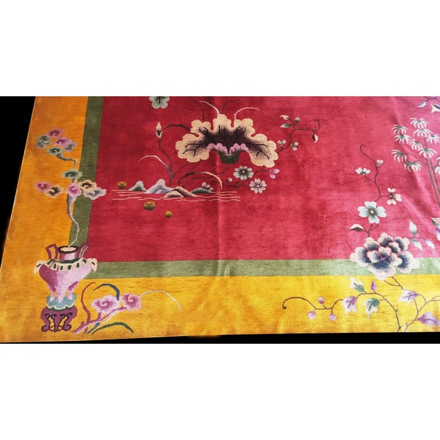 Textile 1920s Red Classic Flora Antique Chinese Art Deco Carpet Rug by Nichols Workshop For Sale - Image 7 of 10