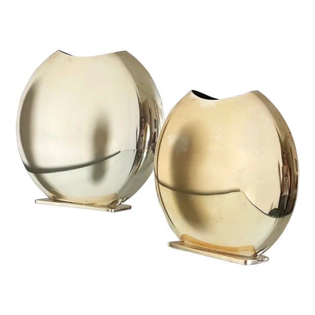 Pair of 1980s Postmodern Mirrored Moon Vases For Sale