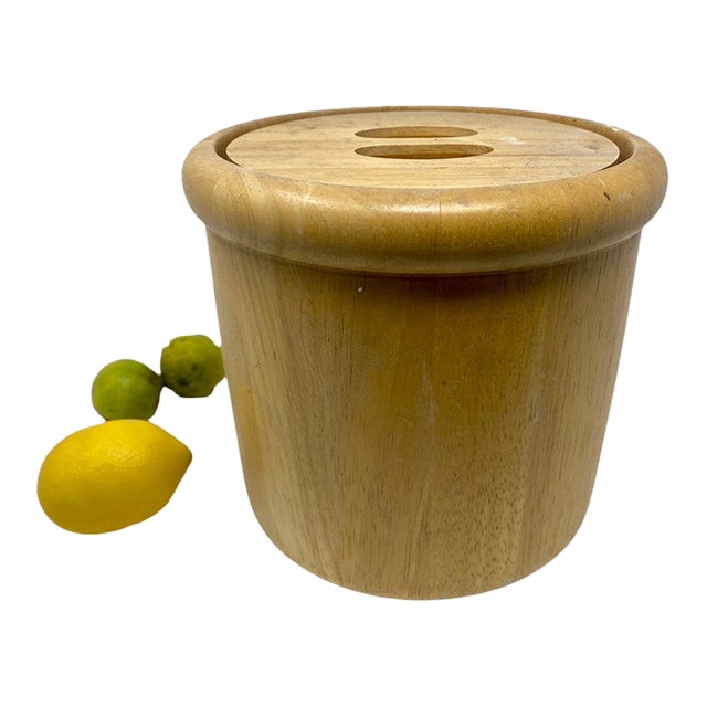 Vintage Winsome Wood Minimalist Rubberwood Ice Bucket – Made in Thailand For Sale