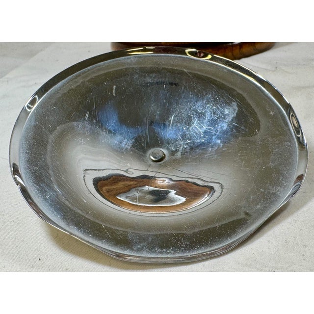 Vintage Ceramic Lined Oak Wood Biscuit Jar/Ice Bucket With Chrome Handle & Top From England- Circa 1920 For Sale - Image 11 of 12