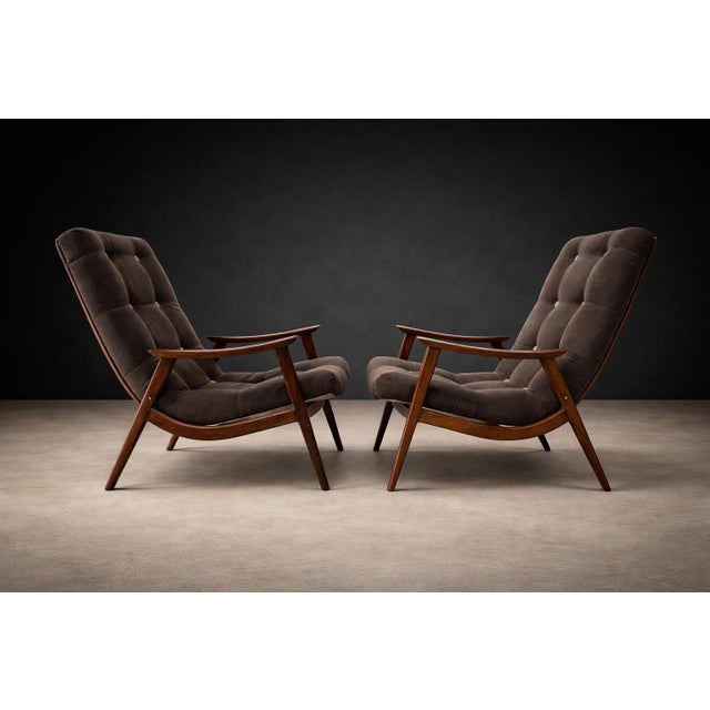 Chocolate Brazilian Modern Pair of Armchairs in Brazilian Hardwood & Fabric, Gelli, Brazil, 1960s - Lot 508 For Sale - Image 8 of 16