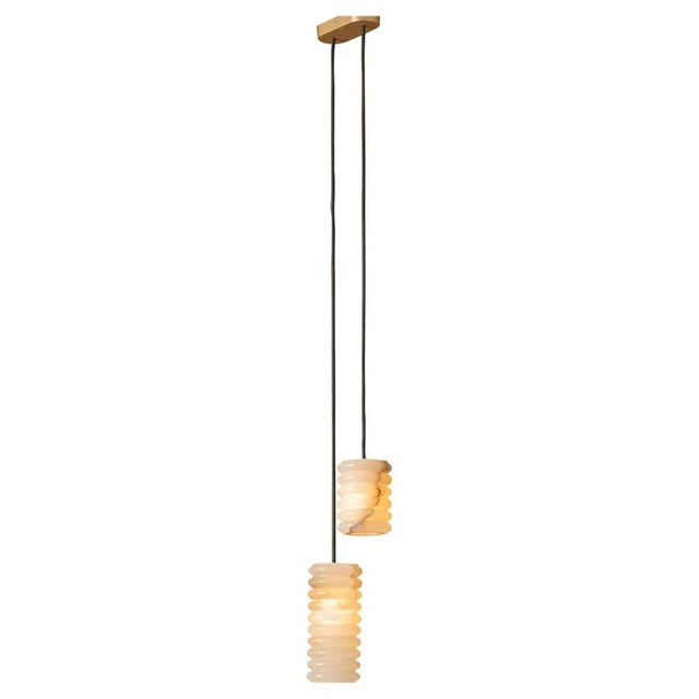Metal Maniko Fluta Double White Alabaster Pendant Lamp by Simone & Marcel For Sale - Image 7 of 7