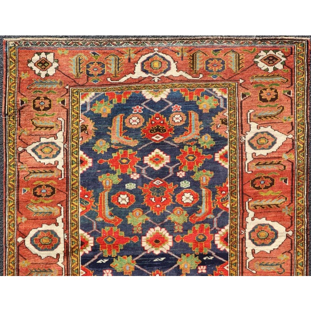 Green Early 20th Century Antique Caucasian Rug With All-Over Design in Royal Blue Field Soft Red & Green For Sale - Image 8 of 12
