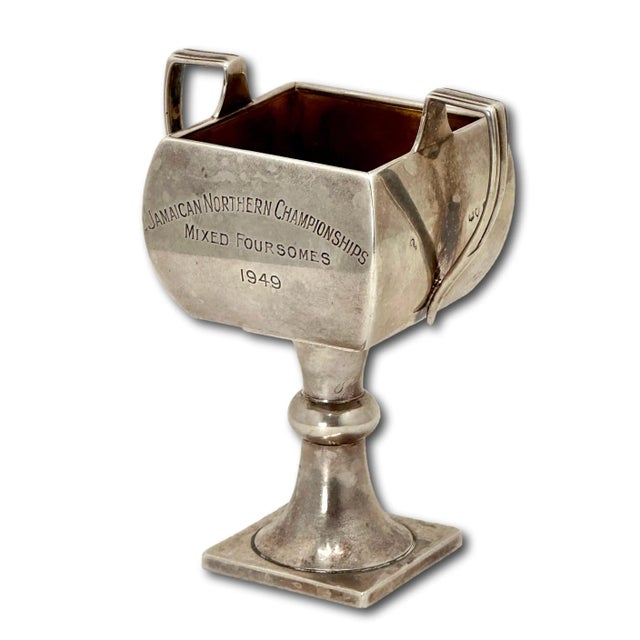 English Antique 1877 London England Sterling Silver Trophy Cup With 1949 Mixed Foursomes Tennis Championship Presentation Engraving For Sale - Image 3 of 12