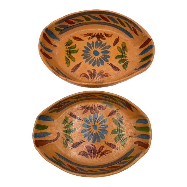 Vintage Tlaquepaque Pottery Nesting Bowl 2 Pc Serving Set For Sale