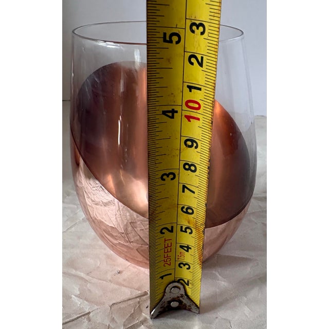 Late 20th Century Rose Gold Ombre Stemless Modern Copper Metallic Wine Glasses, Set of 4 For Sale - Image 4 of 8