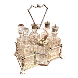 Antique Edwardian Silver-Plated Cruet Set, 1900, Set of 7 For Sale