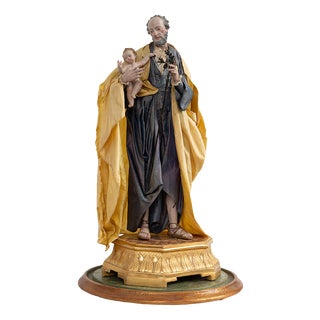 Neapolitan Sculpture Depicting Saint Joseph and Child Under a Bell, Early 19th Century, Terracotta For Sale