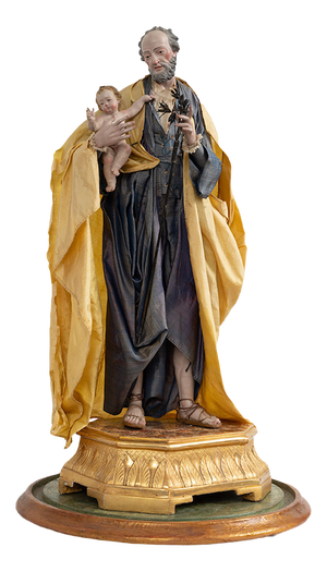 Neapolitan Sculpture Depicting Saint Joseph and Child Under a Bell, Early 19th Century, Terracotta