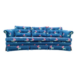 1970s Art Deco Revival Inspired Tufted Curved Roll Arm 3 Seater Sofa For Sale
