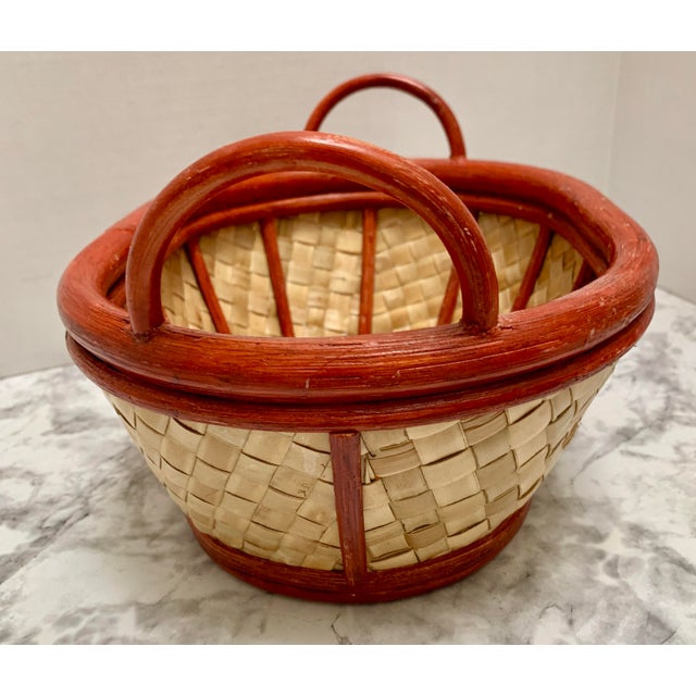 Farmhouse Vintage Asian Farmhouse Wood Woven Basket For Sale - Image 3 of 8