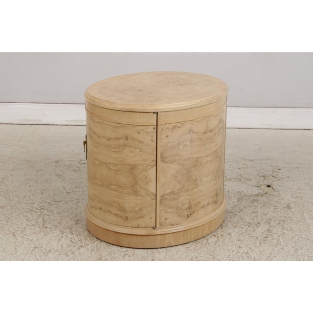 Wood Pair of Drexel Heritage Burl Ash Oval End Tables For Sale - Image 7 of 14