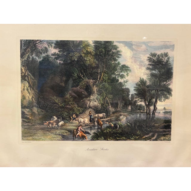 A beautifully detailed pastoral landscape print titled *Arcadian Shades*, after the celebrated Flemish Baroque painter...