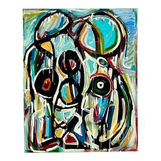 Vintage Boho 1988 Monumental Abstract Oil on Canvas For Sale