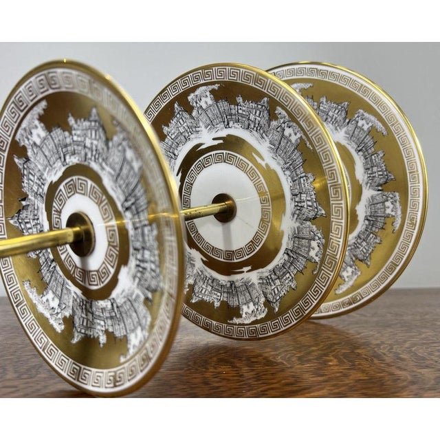 This elegant Vintage three-tier cake stand showcases classic German Bavaria porcelain, decorated with intricate scenic...