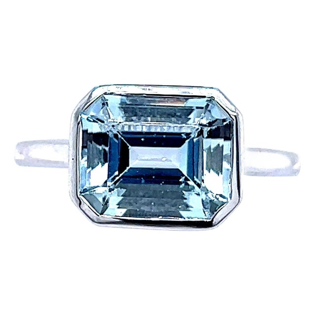 Natural Aquamarine Ring 6.5 14k White Gold 3.21 TCW Certified, Size 6 For Sale