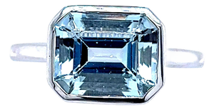 Natural Aquamarine Ring 6.5 14k White Gold 3.21 TCW Certified, Size 6