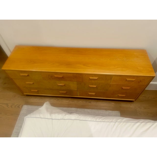 Henredon Henredon Scene Two Burlwood Dresser and Matching Round Nightstand/ Mid-Century Modern 1970s Set For Sale - Image 4 of 18