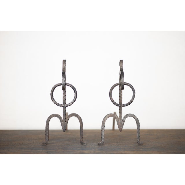 Italian Brutalist Hand-Forged Fireside Andirons, 1970s, Set of 2 For Sale - Image 6 of 14