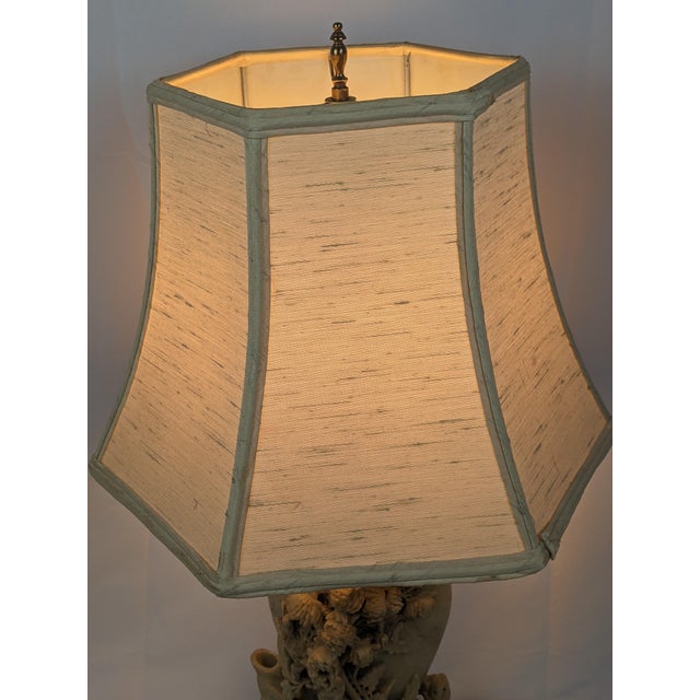 Metal Mid-20th-Century Chinese Hand-Carved Soapstone Bird and Floral Vase Lamp For Sale - Image 7 of 11