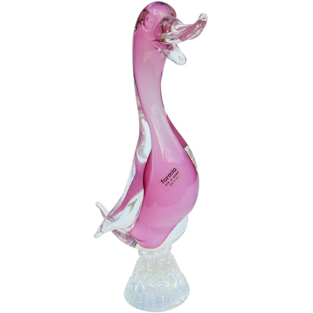 Mid 20th Century Vintage Large Italian Art Glass Pink Bird Figurine Marked Formia Vetri DI Murano For Sale - Image 5 of 9