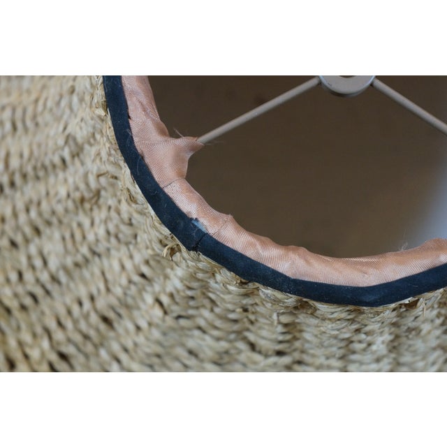 Late 20th Century Vintage Boho Woven Wicker Rattan Rope Silk Lined Lamp Shade For Sale - Image 5 of 10