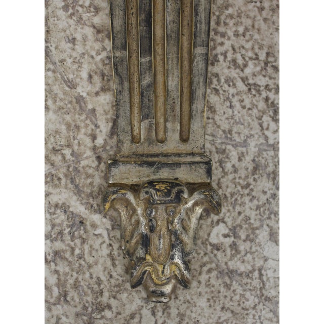 Pair Silver Gilt Wood Italian Lighted Wall Sconces For Sale - Image 4 of 10