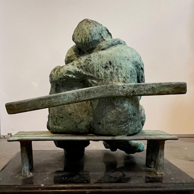 Nicky Imber, Heavy Bronze Sculpture Austrian Israeli judaica Jewish Couple Bench Nicky Imber, c.1960s For Sale - Image 9 of 16