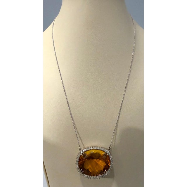 Natural 48 Carat Oval Citrine & Diamond Pendant 14 Karat White Gold Necklace For Sale In New York - Image 6 of 8