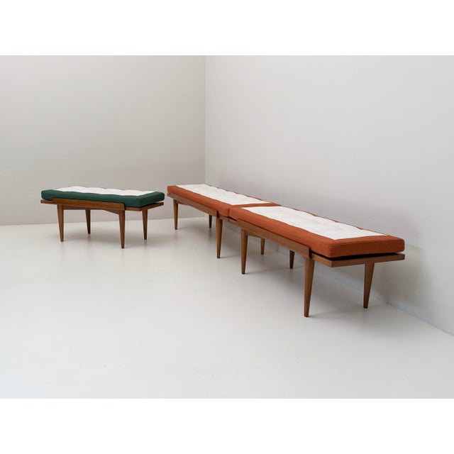 Mid-Century Upholstered Bench, 1960s, in Very Good conditions. Designed 1950 to 1959