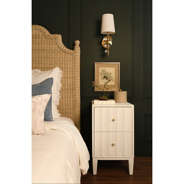 Not Yet Made - Made To Order Matthew Izzo Home Hammond Fluted Matte White Lacquer Two Drawer Side Table With Brass Knobs For Sale - Image 5 of 5