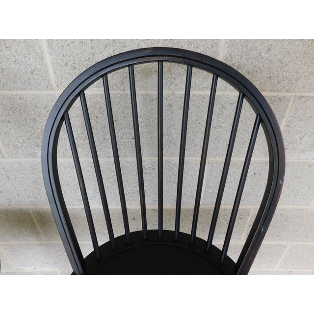 Custom Black Distressed Hoop Back Windsor Style Counter Height Stools - A Pair For Sale - Image 9 of 17