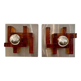 Poliarte Italian Murano Glass 1960s Wall Lights - A Pair For Sale